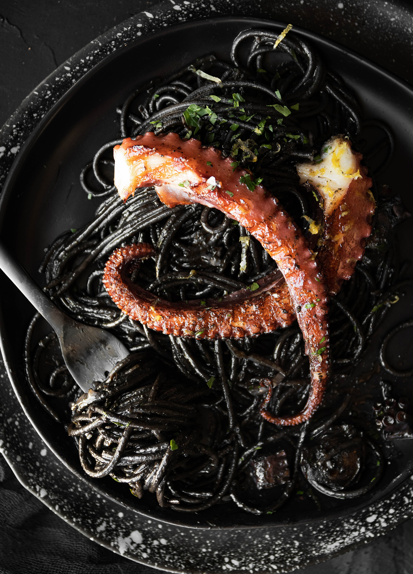 Squid Ink Pasta with Grilled Octopus – Mogwai Soup Blog